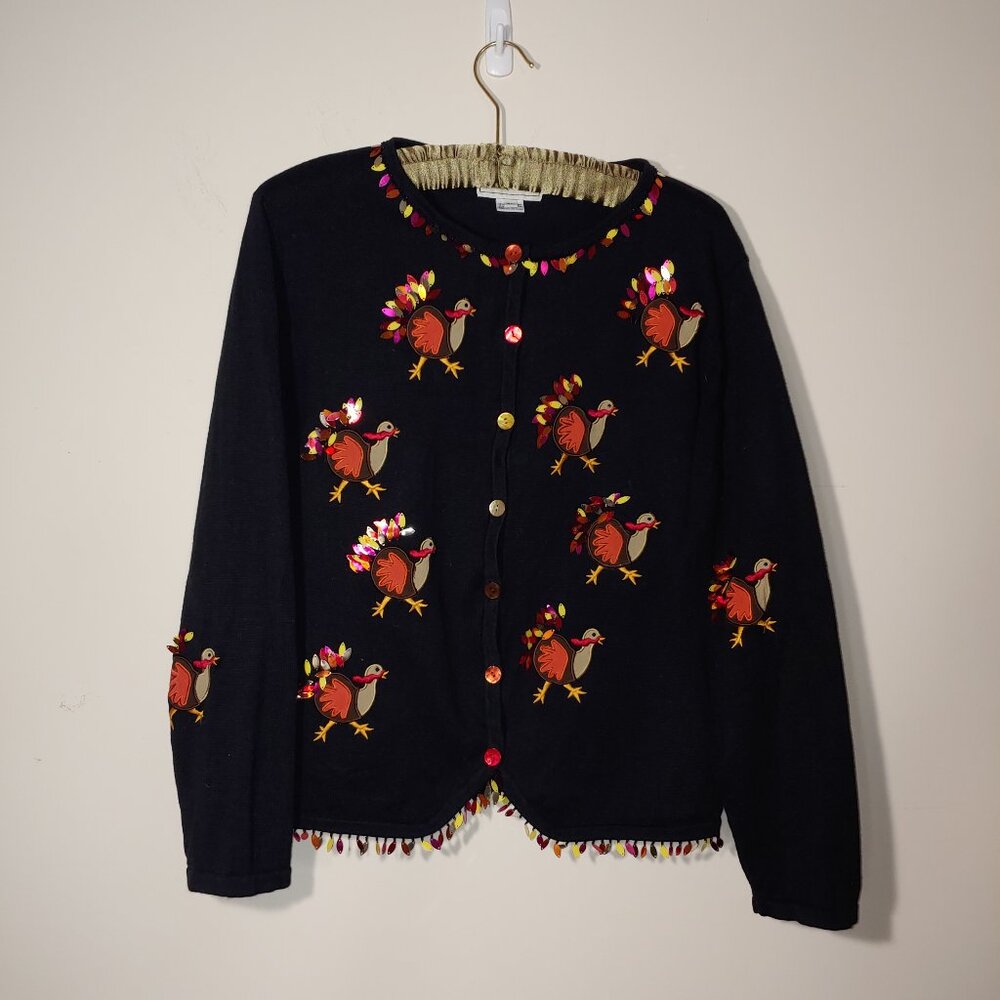 Bellepointe Vintage Embroidered Button Up Cardigan Size XL Black